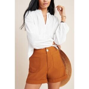 Anthropologie Colette Linen Patch Pocket Shorts Size 26 High Rise Rust
